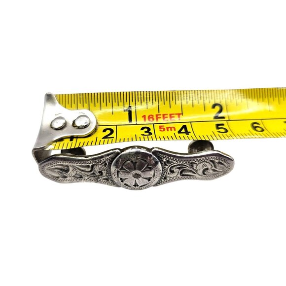 Western Belt Buckle Dendritic Agate Cabochon Silvertone Engraved Side Pieces - Picture 9 of 12